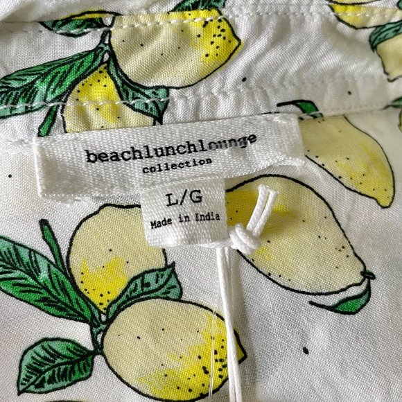 Beachlunchlounge L lemon print button up shirt white yellow - Picture 6 of 7